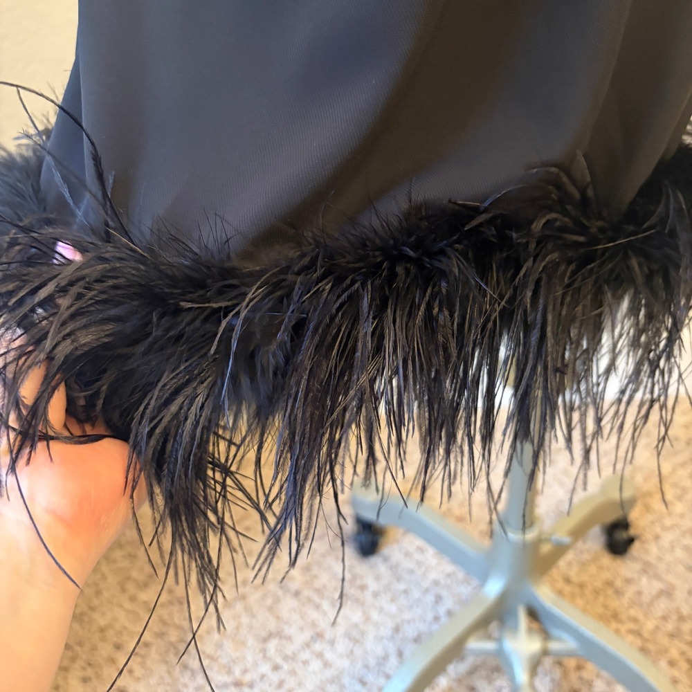 Amanda Uprichard Ostrich Feather Trim Midi Slip Dress S Cocktail Old Hollywood - Picture 5 of 14